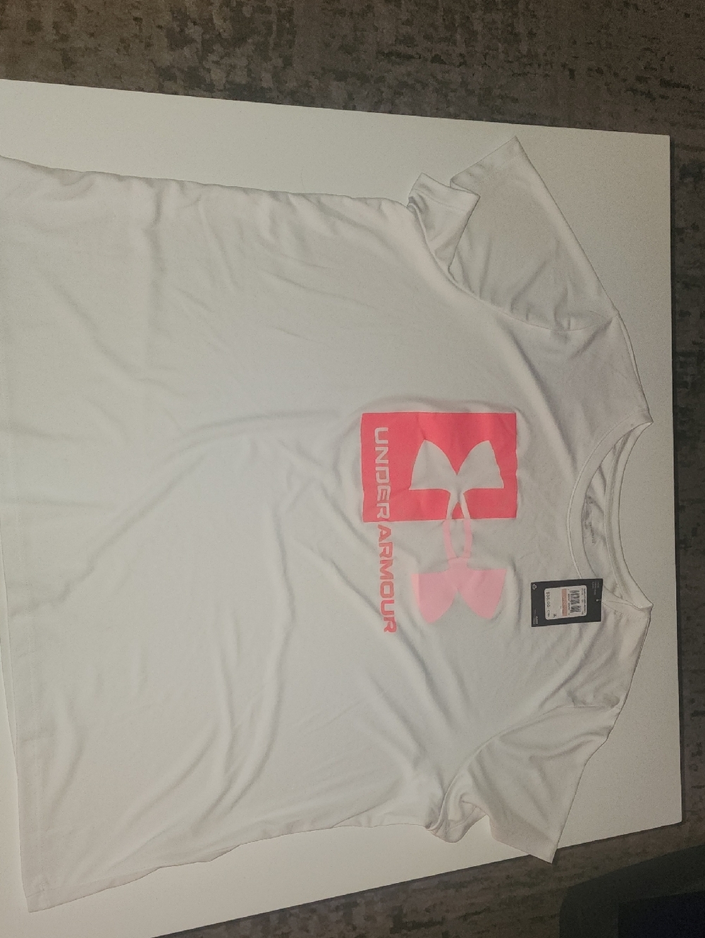 Under Armour White Short Sleeve Tee with Pink Logo